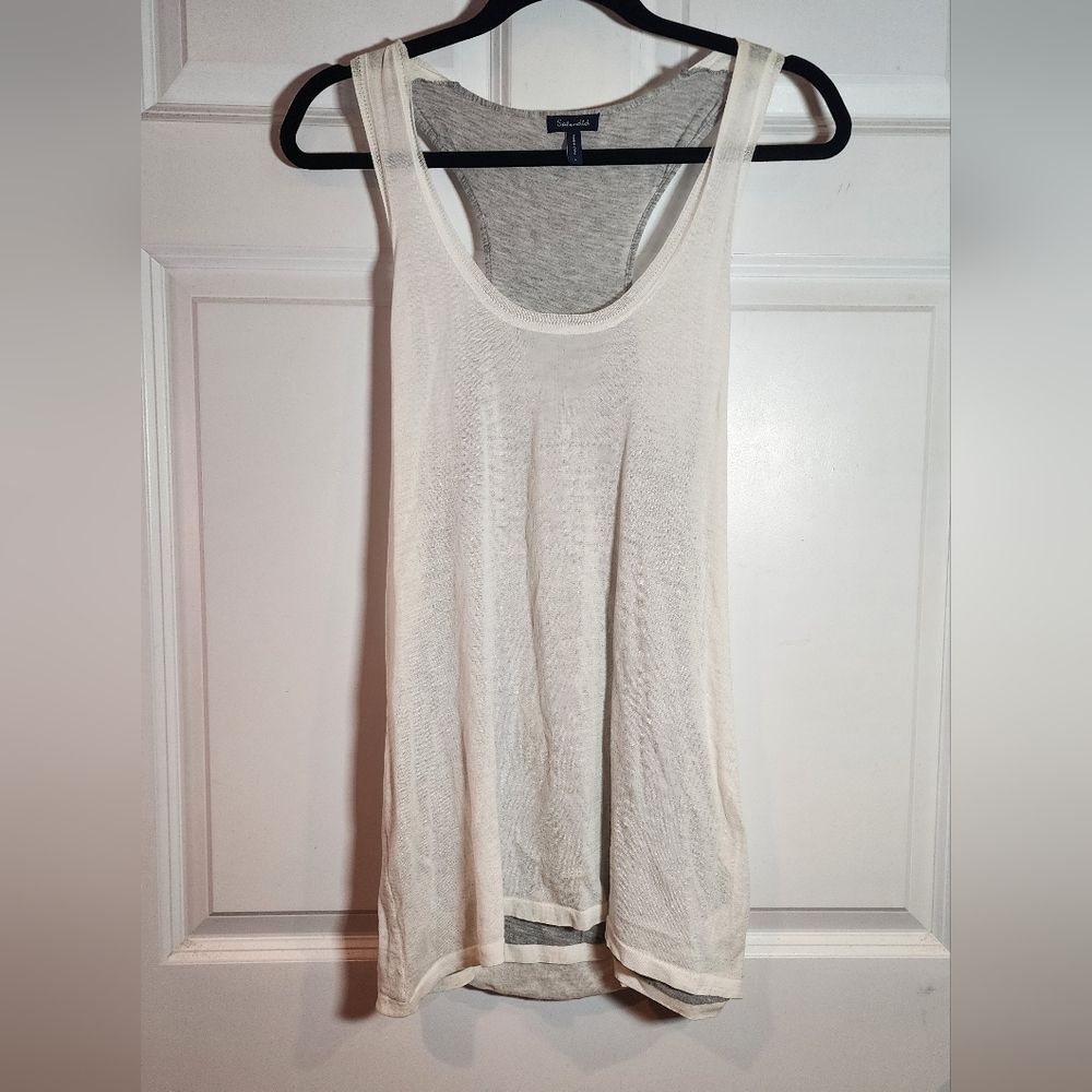 Splendid Lightweight White And Gray Drape Back Tank L